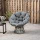 360° Swivel Rattan Papasan Moon Bowl Chair Round Outdoor With Padded Cushion