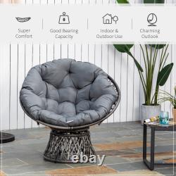 360° Swivel Rattan Papasan Moon Bowl Chair Round Outdoor with Padded Cushion