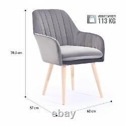 39cm Modern Velvet Dining Chair w 5cm Padded Cushion Round Back Wood Legs Grey