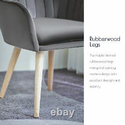 39cm Modern Velvet Dining Chair w 5cm Padded Cushion Round Back Wood Legs Grey