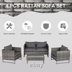 4 PCs PE Rattan Wicker Outdoor Dining Set with Sofa Chairs Table Cushions