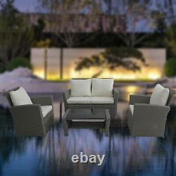 4 Pcs Rattan Garden Sofa Set Patio Furniture Table Chairs Set with Rain Cover