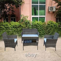 4 Piece Patio Rattan Garden Furniture Outdoor Sofa Table Chair Wicker Set 6210-B
