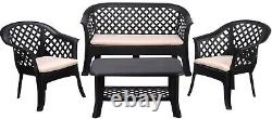 4 Piece Rattan Garden Table & Chairs With Cushions Patio Set Weather Resistant