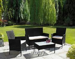 4 Piece Rattan Outdoor Furniture Sofa Set Garden Conservatory in Black or Grey