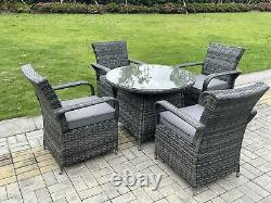 4 Seater Outdoor Rattan Garden Dining Sets Round Table And Chair Sets Dark Grey