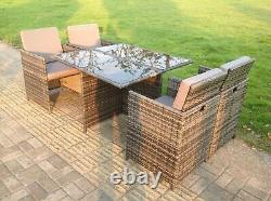 4 Seater Rattan Cube Square Dining Table Chair Set Grey Mixed Patio Furniture