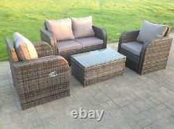 4 Seater Reclining Grey Mixed Rattan Sofa Chair Outdoor Garden Furniture Sets