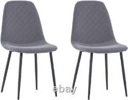 4 X Grey Diamond Cut Velvet Dining Chairs Fabric Cushioned Padded Seat Office