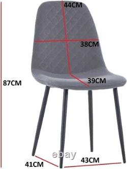 4 X Grey Diamond Cut Velvet Dining Chairs Fabric Cushioned Padded Seat Office