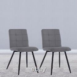 4 X Grey Square Cut Velvet Dining Chairs Fabric Cushioned Padded Seat Office