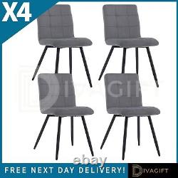 4 X Grey Square Cut Velvet Dining Chairs Fabric Cushioned Padded Seat Office New