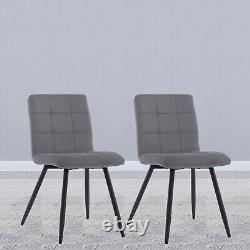 4 X Grey Square Cut Velvet Dining Chairs Fabric Cushioned Padded Seat Office New