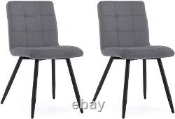 4 X Grey Square Cut Velvet Dining Chairs Fabric Cushioned Padded Seat Office New