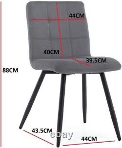 4 X Grey Square Cut Velvet Dining Chairs Fabric Cushioned Padded Seat Office New