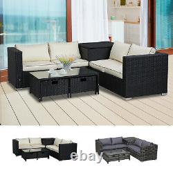4 pcs Rattan Furniture Sofa Storage Table Set with 2 Drawers Corner Table