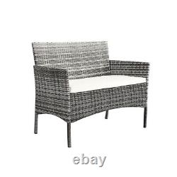 4 piece Rattan Garden Furniture Set Chair Mixgrey Wicker Cushion Sofa Table