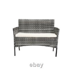 4 pieces Rattan Garden Furniture Set Chair Mixgrey Wicker with Cushion Sofa Table