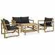 4set Garden Outdoor Sofa With Grey Cushions Lounge Bench Table Seater Bamboo