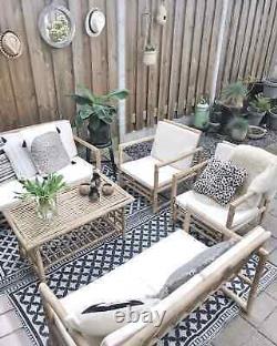 4Set Garden OUTDOOR Sofa with Grey CUSHIONS Lounge Bench Table Seater Bamboo