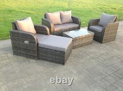 5 Seat Wicker Rattan Sofa Set Garden Furniture Reclining Footstool Grey Patio