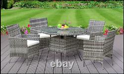5PC Rattan Dining Table Set Garden Patio Furniture Set 4 Chairs and Table