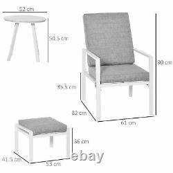 5PCs Garden Reclining Chair Set Footstool Coffee Table Cushion Adjustable Back