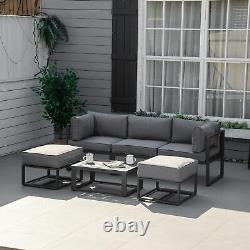 6 PC Outdoor Sectional Sofa Set Aluminum Garden Daybed with Coffee Table Footstool