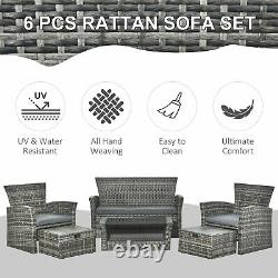 6 PCS Outdoor Patio Furniture Wicker Chair Set Coffee Table with Cushions