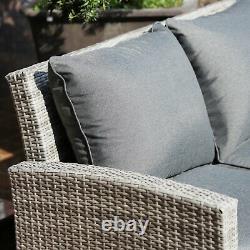 6 Pcs Rattan Dining Set Outdoor Garden Patio Cushion Sofa Footstool Furniture