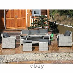 6 Pcs Rattan Dining Set Outdoor Garden Patio Cushion Sofa Footstool Furniture