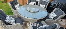 6 Seat Rattan Furniture Set With 60cm Lazy Suzan and cushions