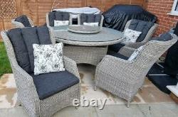 6 Seat Rattan Furniture Set With 60cm Lazy Suzan and cushions