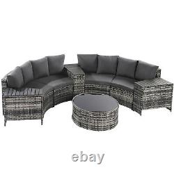 6-Seater Fan-shaped Sofa Set Cushion Round Table Rattan Patio Garden Furniture