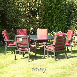 6 Seater Metal Grey Outdoor Dining Set Table Arm Chairs Garden Cushions Set