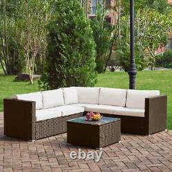 6 Seater Rattan Garden Corner Sofa Table & Chair Furniture Set Outdoors Lounge