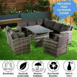 6Pcs Patio Rattan Seating Garden Furniture Set Table Chairs with Cushions 9 Seater