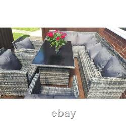 6Pcs Patio Rattan Seating Garden Furniture Set Table Chairs with Cushions 9 Seater