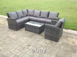 7 Seater rattan corner sofa set oblong coffee table chair outdoor furniture grey
