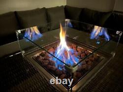 8 Seater Rattan Corner Dining Set with Fire Pit- Dark Grey