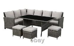 9 Seat Grey Modular Corner Rattan Dining Set Garden Sofa Furniture Outdoor