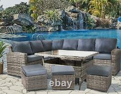 9 Seat Rattan Garden Furniture Corner Sofa Dining Sets Outdoor Patio With Stools