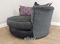 ARMCHAIR Swivel Round DFS Chair Grey Fleck Fabric Reversible Scatter Cushions