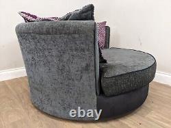 ARMCHAIR Swivel Round DFS Chair Grey Fleck Fabric Reversible Scatter Cushions