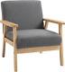 Accent Chair Wood Frame Withthick Linen Cushions Wide Seat Armchair Home Furniture