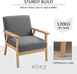Accent Chair Wood Frame withThick Linen Cushions Wide Seat Armchair Home Furniture