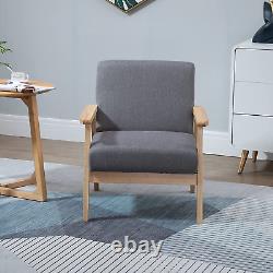 Accent Chair Wood Frame withThick Linen Cushions Wide Seat Armchair Home Furniture