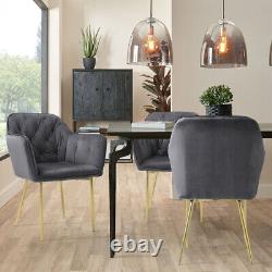 Accent Dining Chair Reception Living Room Velvet Padded Seat Metal Legs Armchair