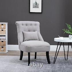 Accent Grey Chair Buttoned Deep Padded Seat Vintage Living Room Retro Tufted