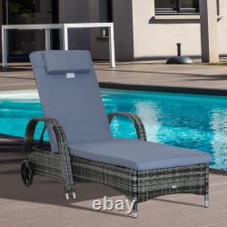 Adjustable Rattan Sun Lounger Outdoor Recliner Chair with Cushion Garden Pool